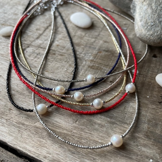 Seed Bead Chokers - Mini Pearl