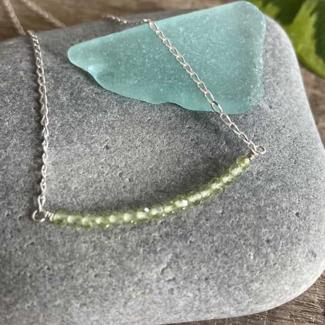 Peridot Beaded Bar  - August