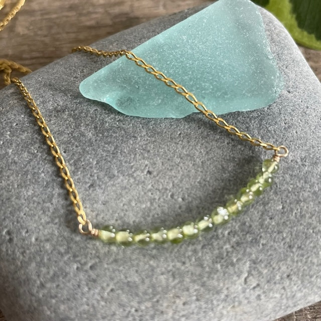 Peridot Beaded Bar  - August