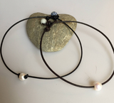 Leather - Choker Necklace with Pearl
